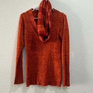 Derek Heart Orange Rust V-neck Rib Knit Sweater w/Matching Scarf SZ Medium